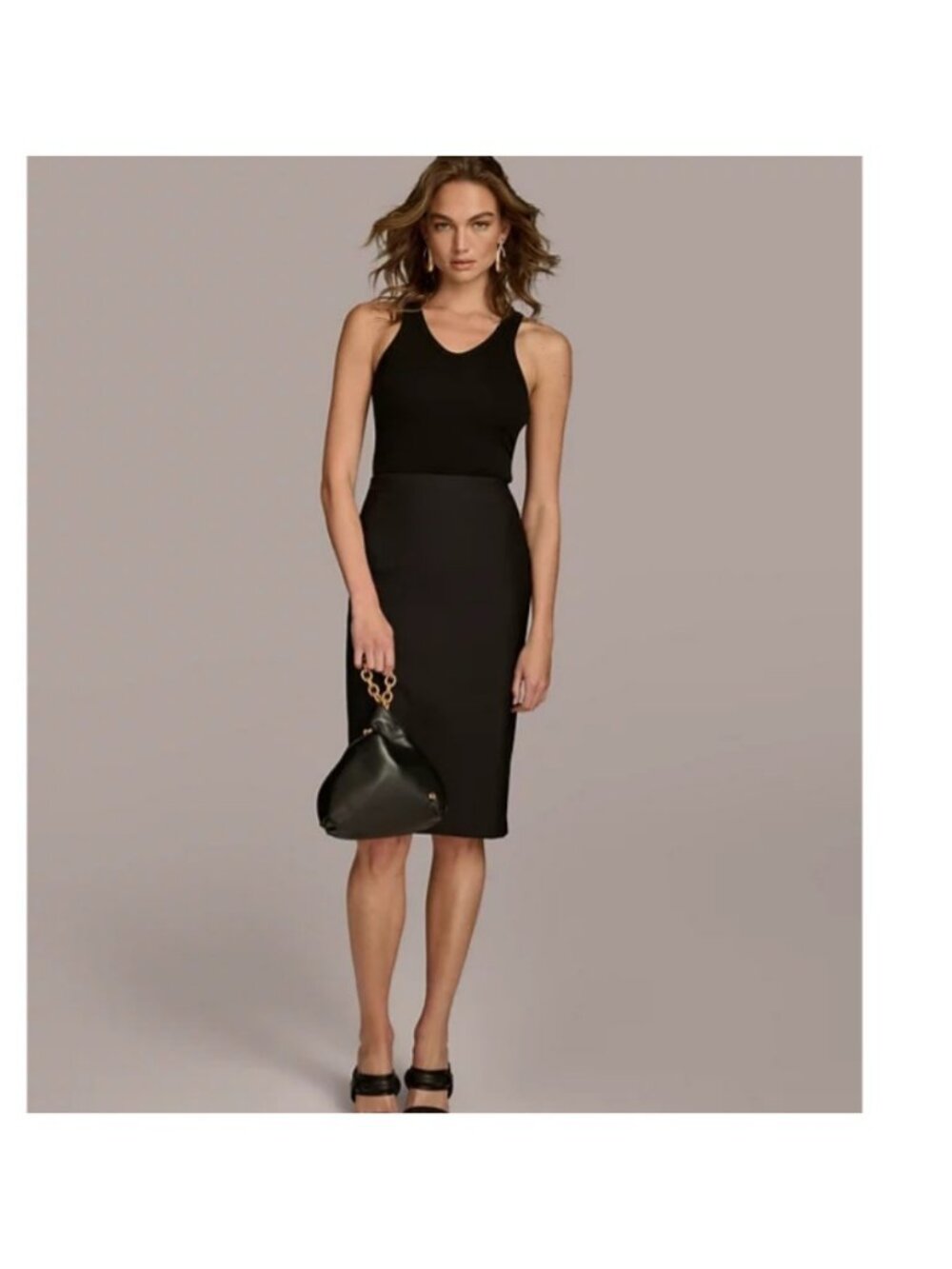 Donna Karan NY Lawrence leather wristlet pouch with chain strap mini bag - BLACK - Picture 7 of 10